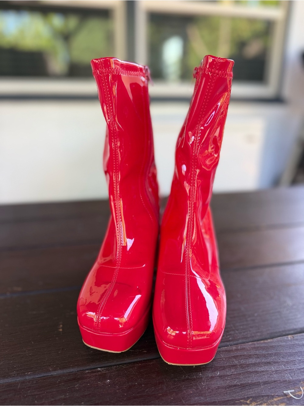 Red Patent Leather Platform Ankle Heel Boots Women’s 6.5